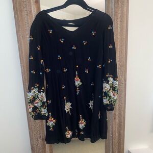 Free People Black Dress with Multicolor Embroidery